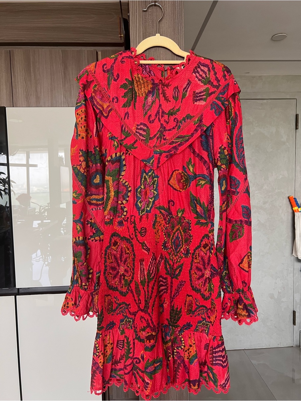FARM Rio Red Multicolor Floral Ruffle Long-Sleeve Dress - Picture 2 of 9